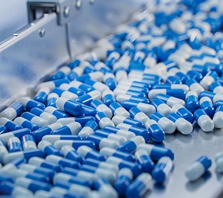 Collection of blue and white pills